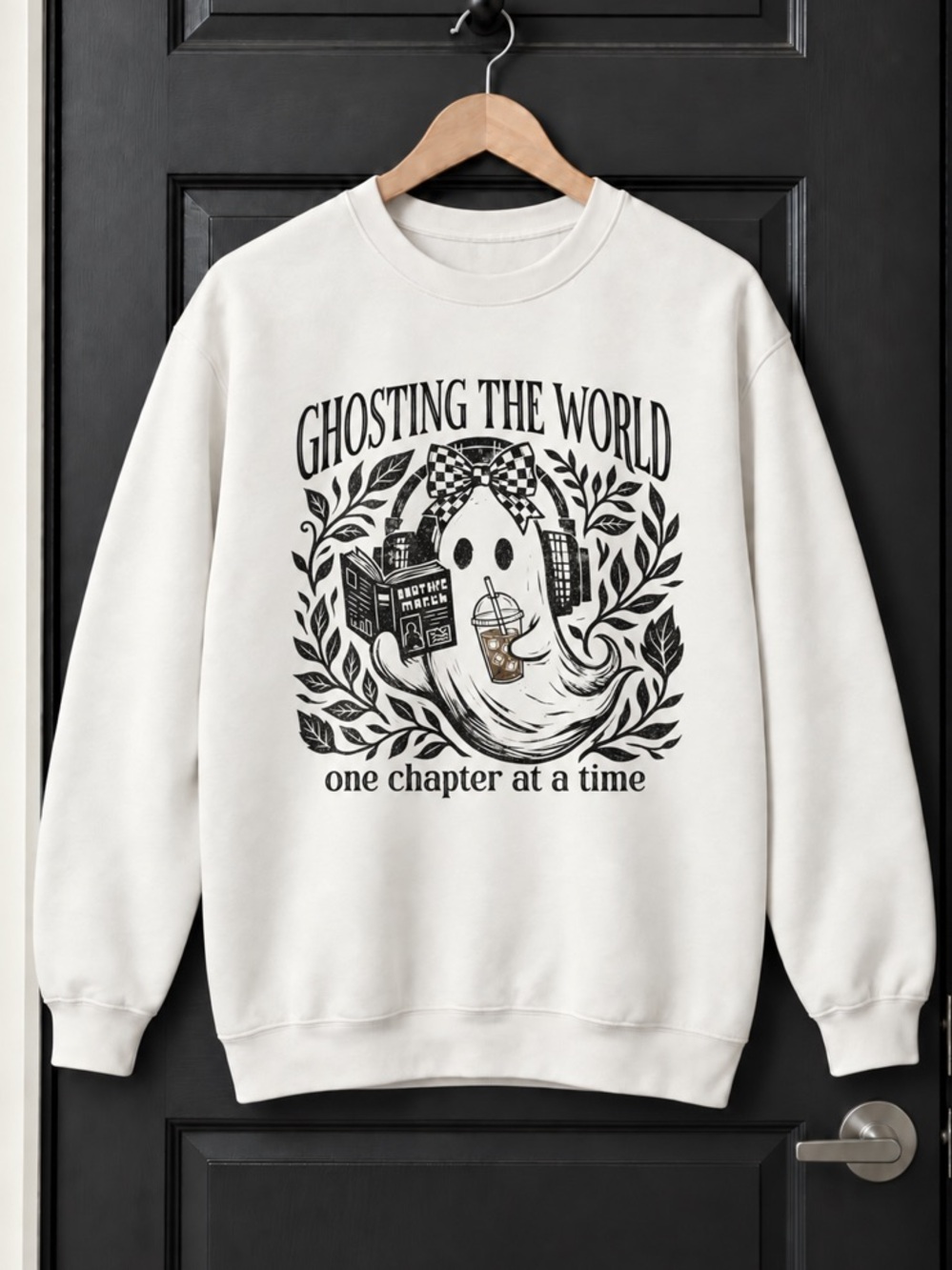 Ghosting The World Halloween Graphic White Crewneck Sweatshirt